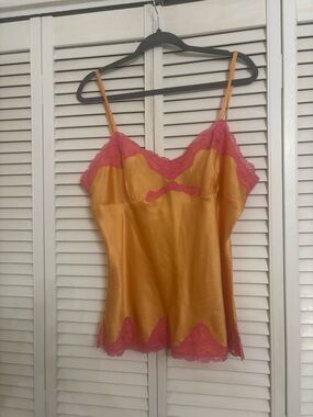 Satin Camisole with Pink Lace Trim